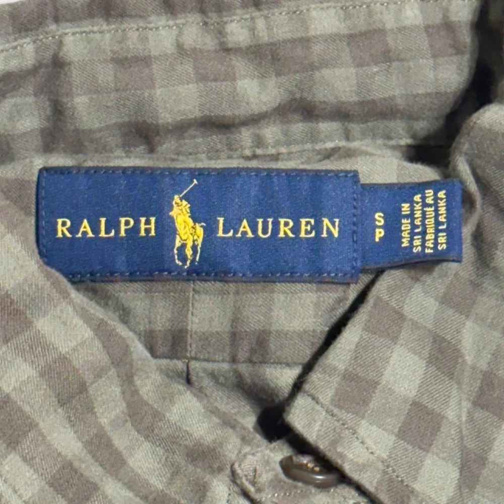 Polo Ralph Lauren Button Down Shirt Mens Small Olive Green Gingham‎ Check Cotton